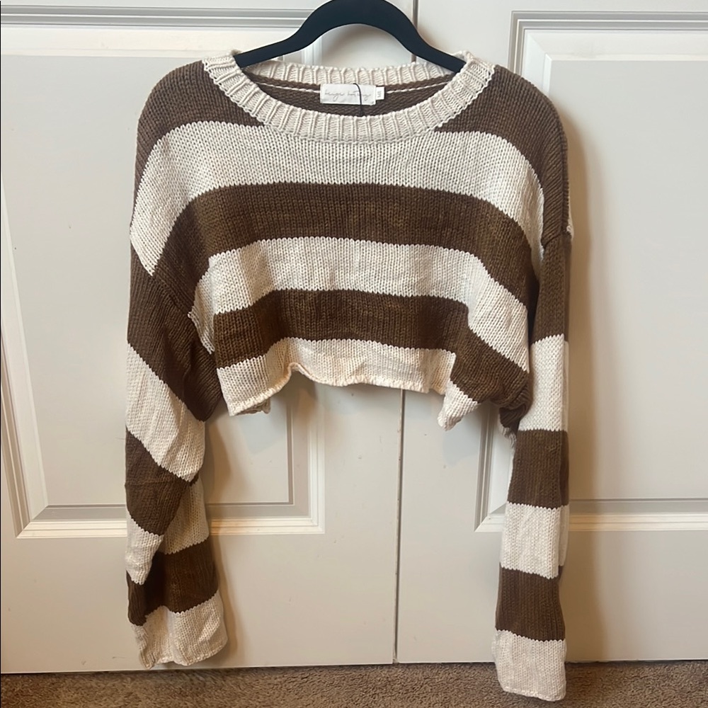 Striped Brown and Cream Cropped Sweater